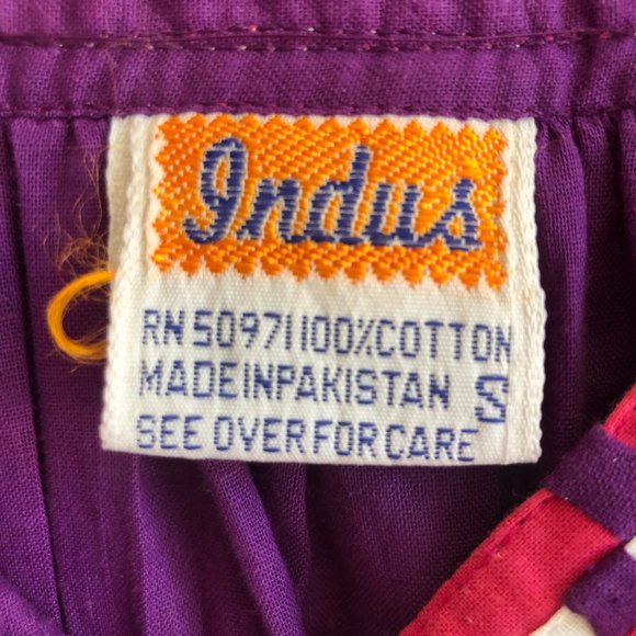 Vintage 1970s Cotton Indus Purple Pink Sundress Bohemian A-Frame Midi Tent Dress - Picture 5 of 5